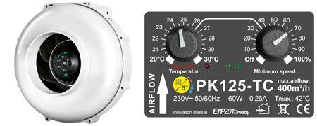 PK125 fläkt - 400m3/h  med temperatur och hastighetskontroller